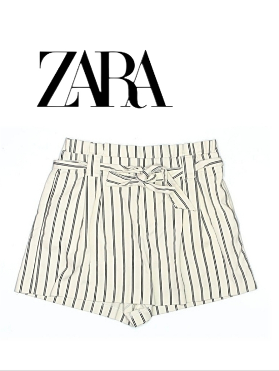 Zara Pants - ZARA Cream Shorts with Black Vertical Stripes and Tie Waist L